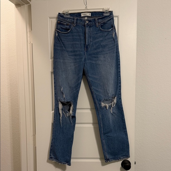 Abercrombie & Fitch Denim - Classic High-Rise Distressed Women's Jeans - Blue